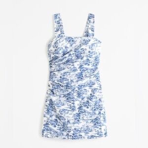 NWT Abercrombie Linen-Blend Ruched Squareneck Mini Dress